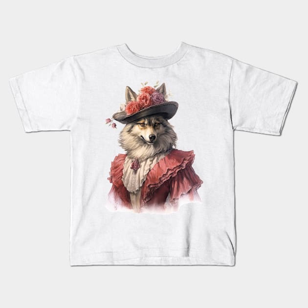 Watercolor Victorian Wolf #8 Kids T-Shirt by Chromatic Fusion Studio